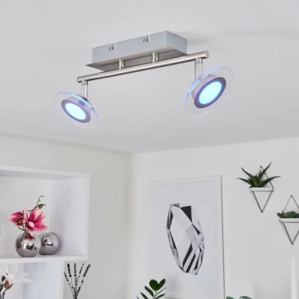 hofstein Plafonnier Marsen LED Chrome, Nickel mat, 2 lumières, Télécommandes, Changeur de couleurs* Lampes Modernes