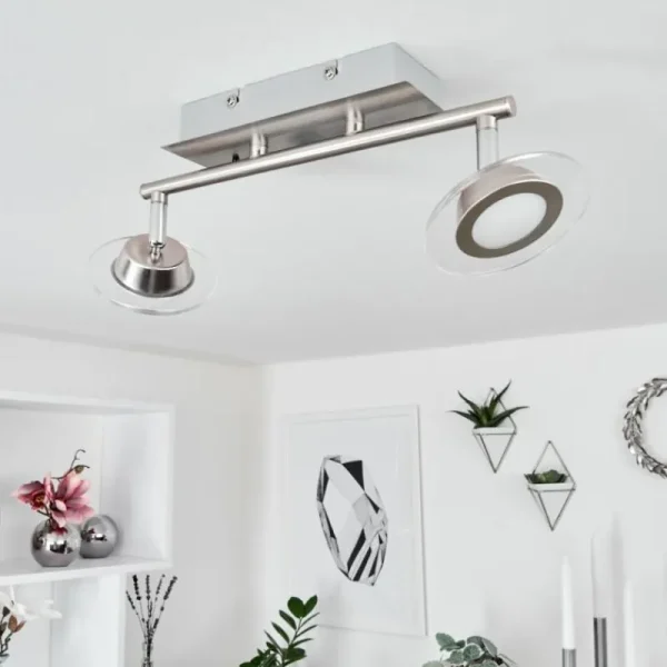 hofstein Plafonnier Marsen LED Chrome, Nickel mat, 2 lumières, Télécommandes, Changeur de couleurs* Lampes Modernes