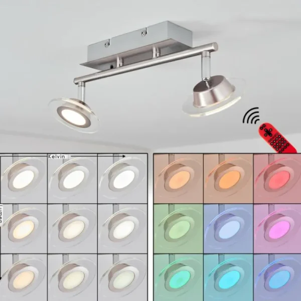 hofstein Plafonnier Marsen LED Nickel mat, 2 lumières, Télécommandes, Changeur de couleurs* Lampes Modernes