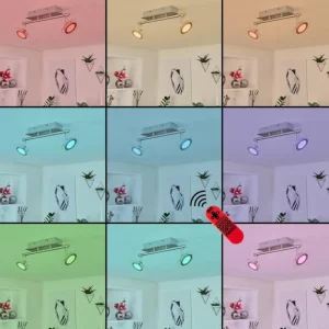 hofstein Plafonnier Marsen LED Nickel mat, 2 lumières, Télécommandes, Changeur de couleurs* Lampes Modernes