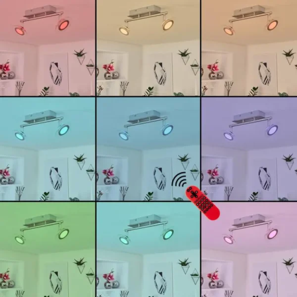 hofstein Plafonnier Marsen LED Nickel mat, 2 lumières, Télécommandes, Changeur de couleurs* Lampes Modernes