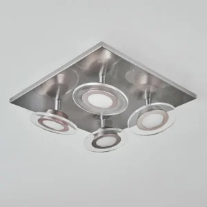 hofstein Plafonnier Marsen LED Nickel mat, 4 lumières, Télécommandes, Changeur de couleurs* Lampes Modernes