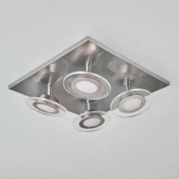 hofstein Plafonnier Marsen LED Nickel mat, 4 lumières, Télécommandes, Changeur de couleurs* Lampes Modernes