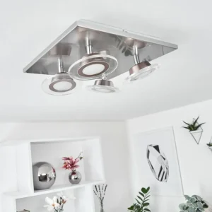 hofstein Plafonnier Marsen LED Nickel mat, 4 lumières, Télécommandes, Changeur de couleurs* Lampes Modernes
