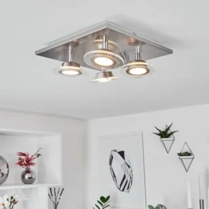hofstein Plafonnier Marsen LED Nickel mat, 4 lumières, Télécommandes, Changeur de couleurs* Lampes Modernes