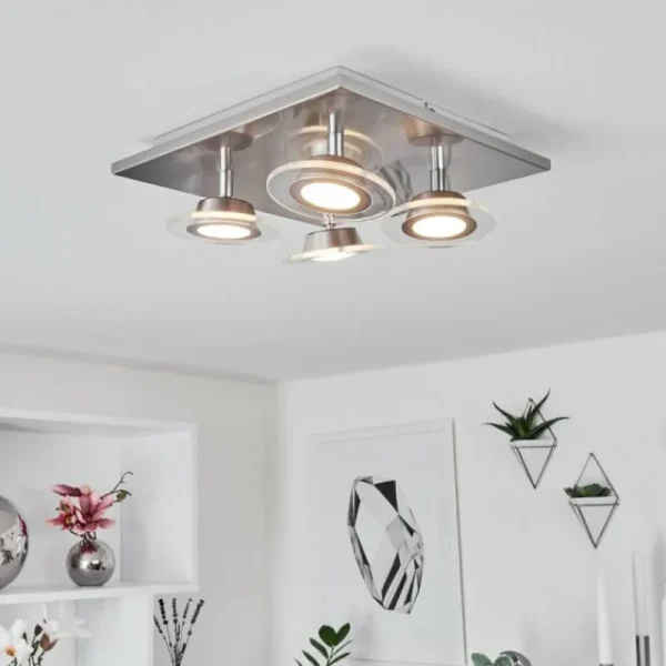 hofstein Plafonnier Marsen LED Nickel mat, 4 lumières, Télécommandes, Changeur de couleurs* Lampes Modernes