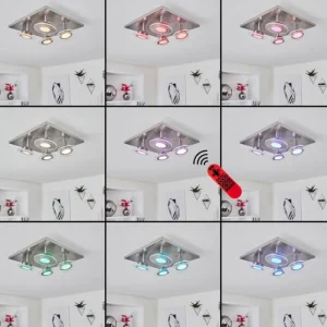 hofstein Plafonnier Marsen LED Nickel mat, 4 lumières, Télécommandes, Changeur de couleurs* Lampes Modernes