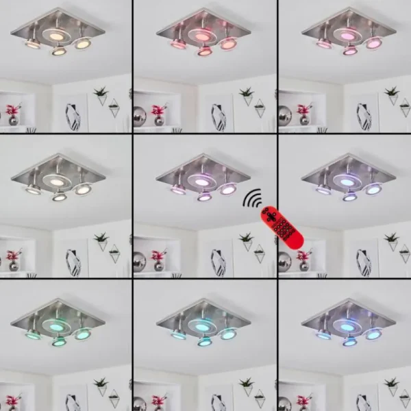 hofstein Plafonnier Marsen LED Nickel mat, 4 lumières, Télécommandes, Changeur de couleurs* Lampes Modernes