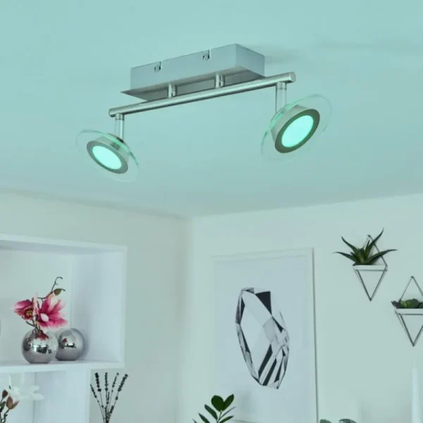 hofstein Plafonnier Marsen LED Nickel mat, 2 lumières, Télécommandes, Changeur de couleurs* Lampes Modernes
