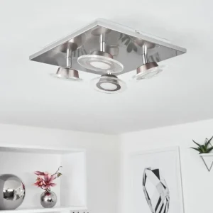 hofstein Plafonnier Marsen LED Nickel mat, 4 lumières, Télécommandes, Changeur de couleurs* Lampes Modernes