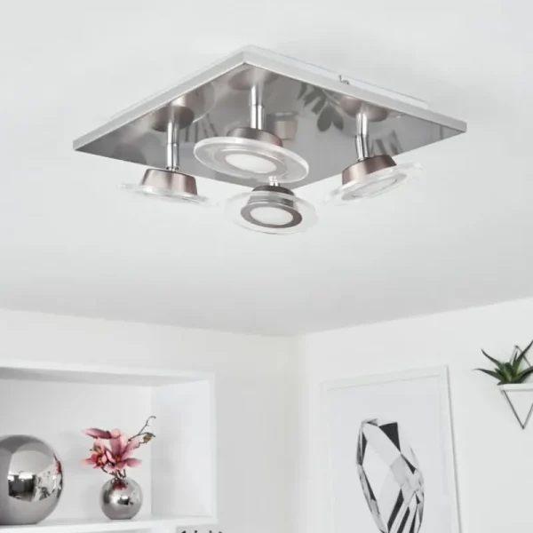 hofstein Plafonnier Marsen LED Nickel mat, 4 lumières, Télécommandes, Changeur de couleurs* Lampes Modernes