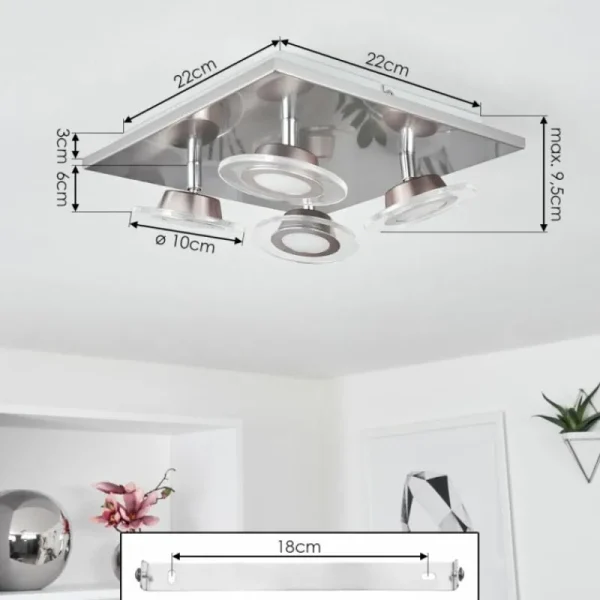 hofstein Plafonnier Marsen LED Nickel mat, 4 lumières, Télécommandes, Changeur de couleurs* Lampes Modernes