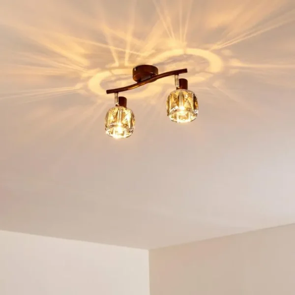 hofstein Plafonnier Micuna Bronze, 2 lumières* Lampes En Verre