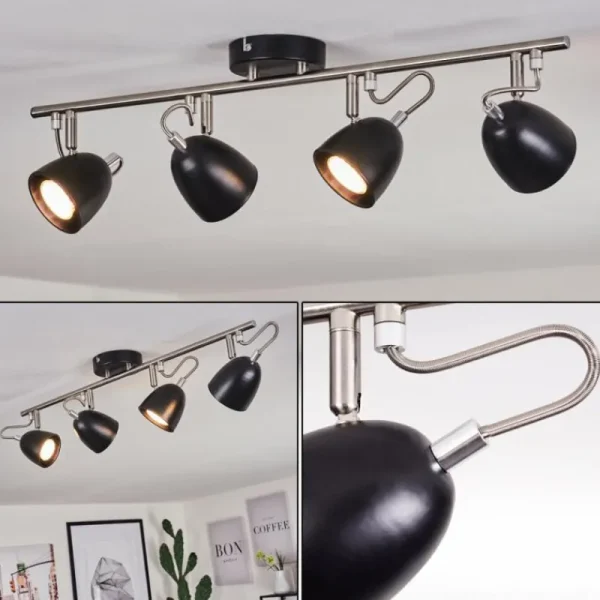 hofstein Plafonnier Moesdorf Nickel mat, Noir, 4 lumières* Lampes Modernes
