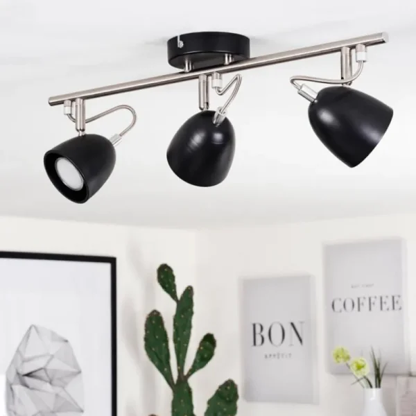 hofstein Plafonnier Moesdorf Nickel mat, Noir, 3 lumières* Lampes Modernes