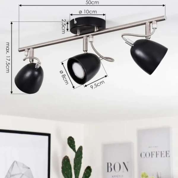 hofstein Plafonnier Moesdorf Nickel mat, Noir, 3 lumières* Lampes Modernes