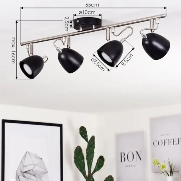 hofstein Plafonnier Moesdorf Nickel mat, Noir, 4 lumières* Lampes Modernes
