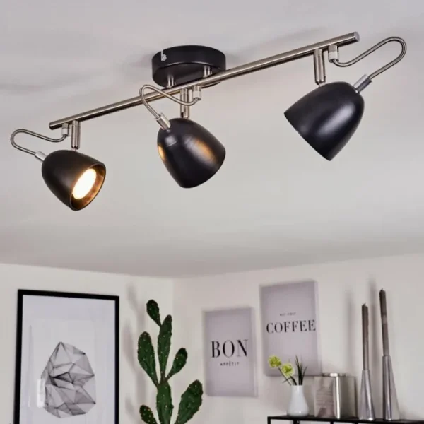 hofstein Plafonnier Moesdorf Nickel mat, Noir, 3 lumières* Lampes Modernes