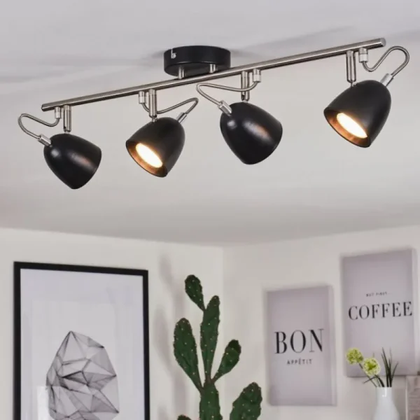 hofstein Plafonnier Moesdorf Nickel mat, Noir, 4 lumières* Lampes Modernes