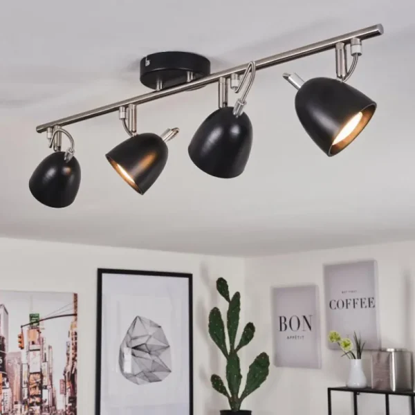 hofstein Plafonnier Moesdorf Nickel mat, Noir, 4 lumières* Lampes Modernes