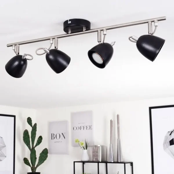 hofstein Plafonnier Moesdorf Nickel mat, Noir, 4 lumières* Lampes Modernes