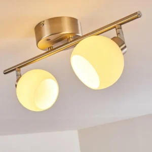 hofstein Plafonnier Motala LED Nickel mat, 2 lumières, Télécommandes, Changeur de couleurs* Lampes En Verre