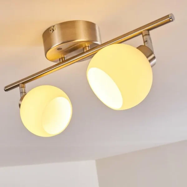 hofstein Plafonnier Motala LED Nickel mat, 2 lumières, Télécommandes, Changeur de couleurs* Lampes En Verre
