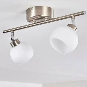hofstein Plafonnier Motala LED Nickel mat, 2 lumières, Télécommandes, Changeur de couleurs* Lampes En Verre