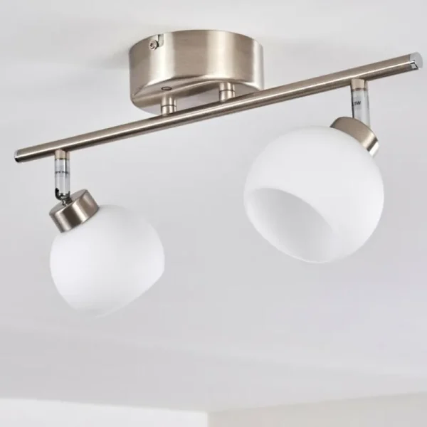 hofstein Plafonnier Motala LED Nickel mat, 2 lumières, Télécommandes, Changeur de couleurs* Lampes En Verre