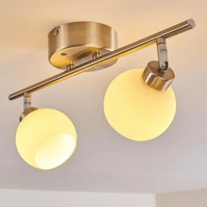 hofstein Plafonnier Motala LED Nickel mat, 2 lumières, Télécommandes, Changeur de couleurs* Lampes En Verre