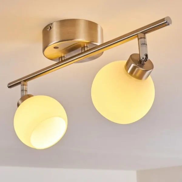 hofstein Plafonnier Motala LED Nickel mat, 2 lumières, Télécommandes, Changeur de couleurs* Lampes En Verre