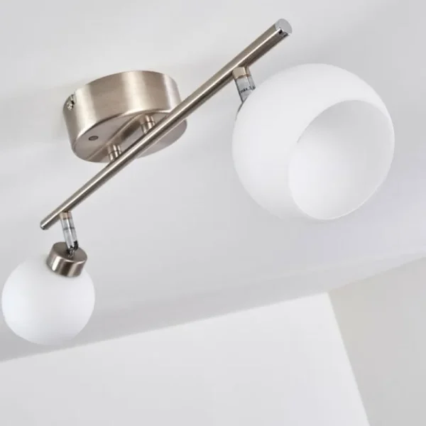 hofstein Plafonnier Motala LED Nickel mat, 2 lumières, Télécommandes, Changeur de couleurs* Lampes En Verre