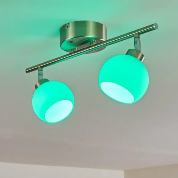 hofstein Plafonnier Motala LED Nickel mat, 2 lumières, Télécommandes, Changeur de couleurs* Lampes En Verre