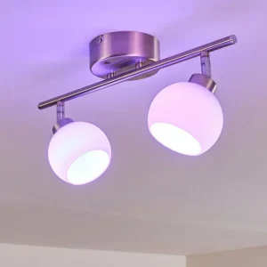 hofstein Plafonnier Motala LED Nickel mat, 2 lumières, Télécommandes, Changeur de couleurs* Lampes En Verre