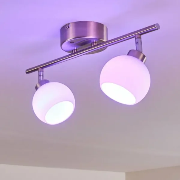 hofstein Plafonnier Motala LED Nickel mat, 2 lumières, Télécommandes, Changeur de couleurs* Lampes En Verre