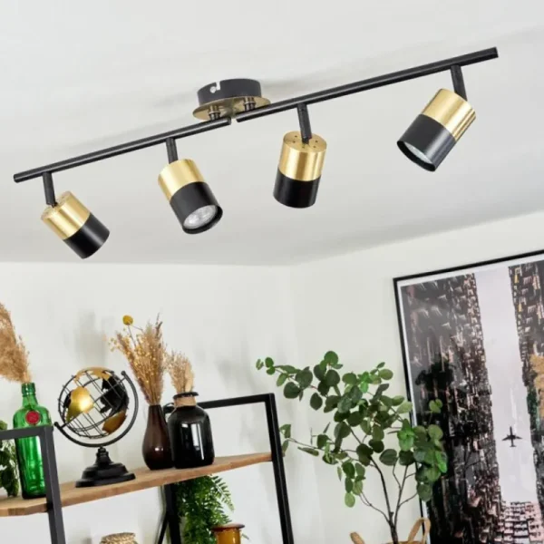 hofstein Plafonnier Neftenbach Laiton, Noir, 4 lumières* Lampes Modernes
