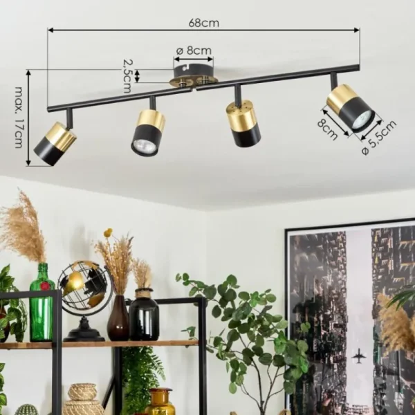 hofstein Plafonnier Neftenbach Laiton, Noir, 4 lumières* Lampes Modernes