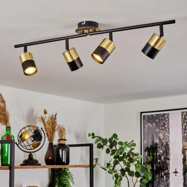 hofstein Plafonnier Neftenbach Laiton, Noir, 4 lumières* Lampes Modernes