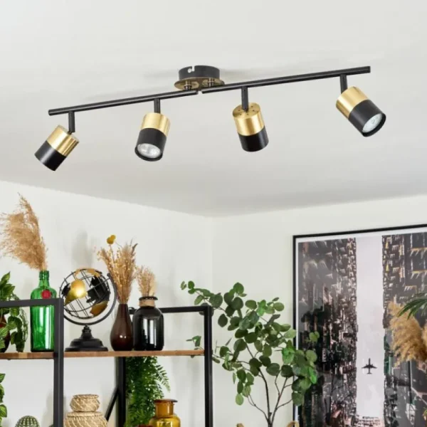 hofstein Plafonnier Neftenbach Laiton, Noir, 4 lumières* Lampes Modernes