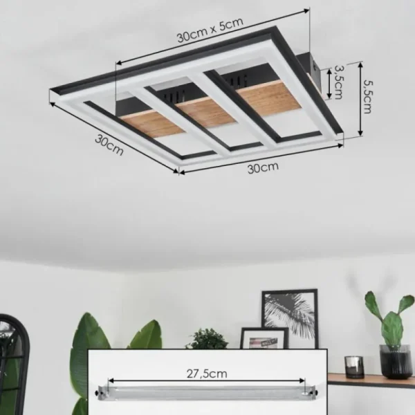 hofstein Plafonnier Nganbeto LED Couleur bois, Noir, 1 lumière* Lampes Modernes