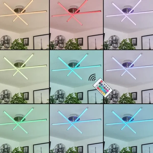 hofstein Plafonnier Noppa LED Chrome, Nickel mat, 3 lumières, Télécommandes, Changeur de couleurs* Lampes Modernes