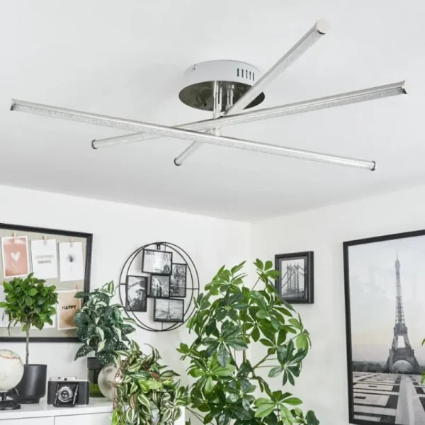 hofstein Plafonnier Noppa LED Chrome, Nickel mat, 3 lumières, Télécommandes, Changeur de couleurs* Lampes Modernes