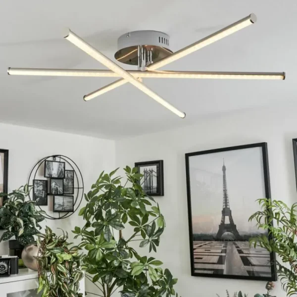 hofstein Plafonnier Noppa LED Chrome, Nickel mat, 3 lumières, Télécommandes, Changeur de couleurs* Lampes Modernes