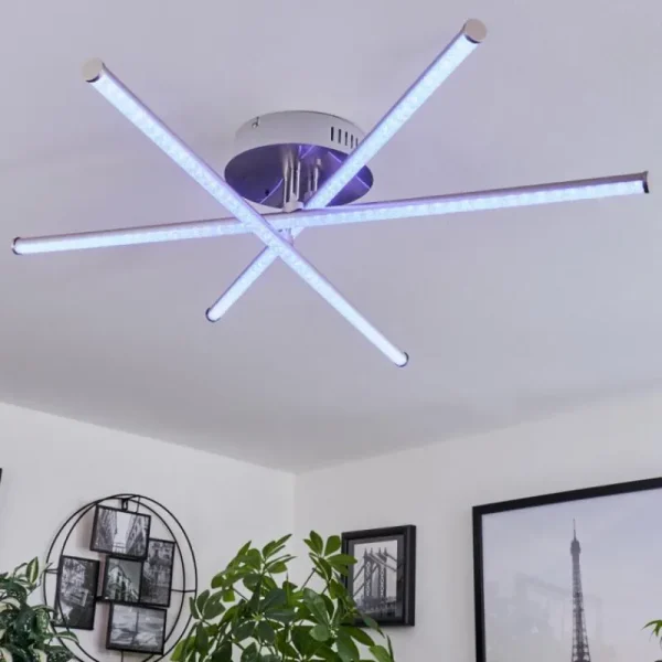 hofstein Plafonnier Noppa LED Chrome, Nickel mat, 3 lumières, Télécommandes, Changeur de couleurs* Lampes Modernes
