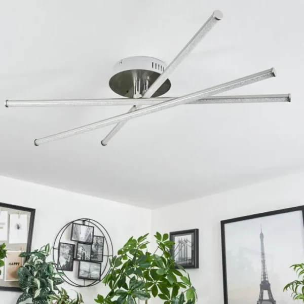 hofstein Plafonnier Noppa LED Chrome, Nickel mat, 3 lumières, Télécommandes, Changeur de couleurs* Lampes Modernes