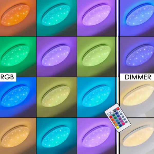hofstein Plafonnier Norton Star LED Blanc, 1 lumière, Télécommandes, Changeur de couleurs* Lampes Modernes