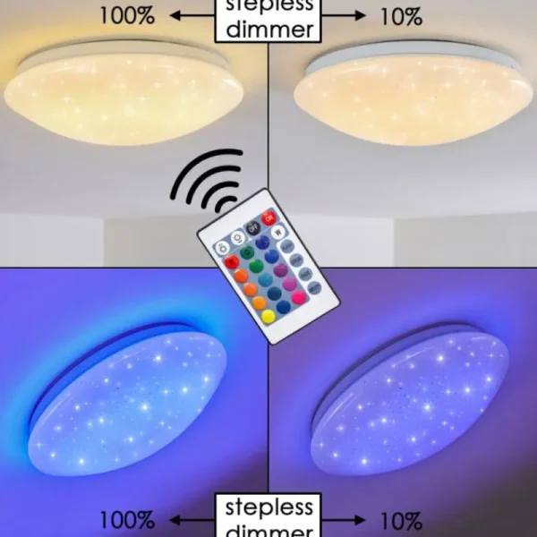 hofstein Plafonnier Norton Star LED Blanc, 1 lumière, Télécommandes, Changeur de couleurs* Lampes Modernes
