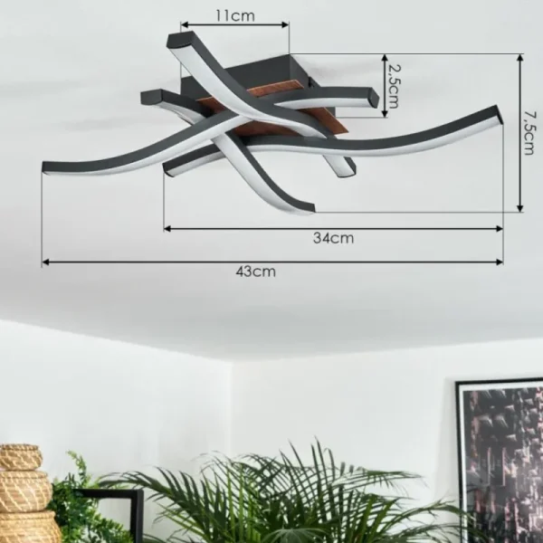 hofstein Plafonnier Odda LED Couleur bois, Noir, 4 lumières* Lampes Modernes