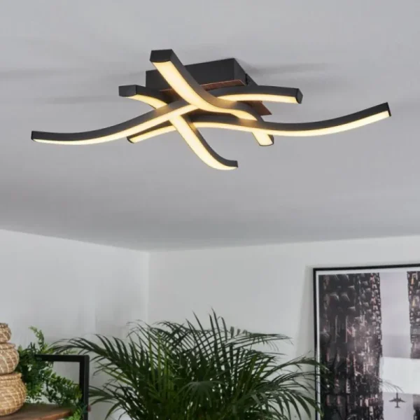 hofstein Plafonnier Odda LED Couleur bois, Noir, 4 lumières* Lampes Modernes