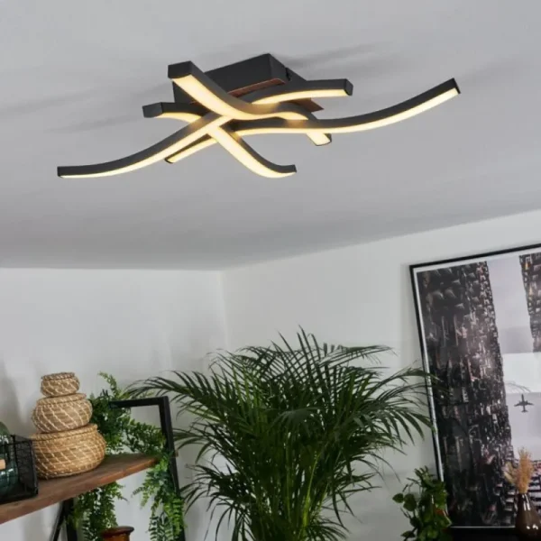 hofstein Plafonnier Odda LED Couleur bois, Noir, 4 lumières* Lampes Modernes